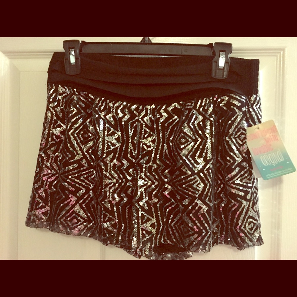 Black Silver Sequin Dressy Club Shorts Medium